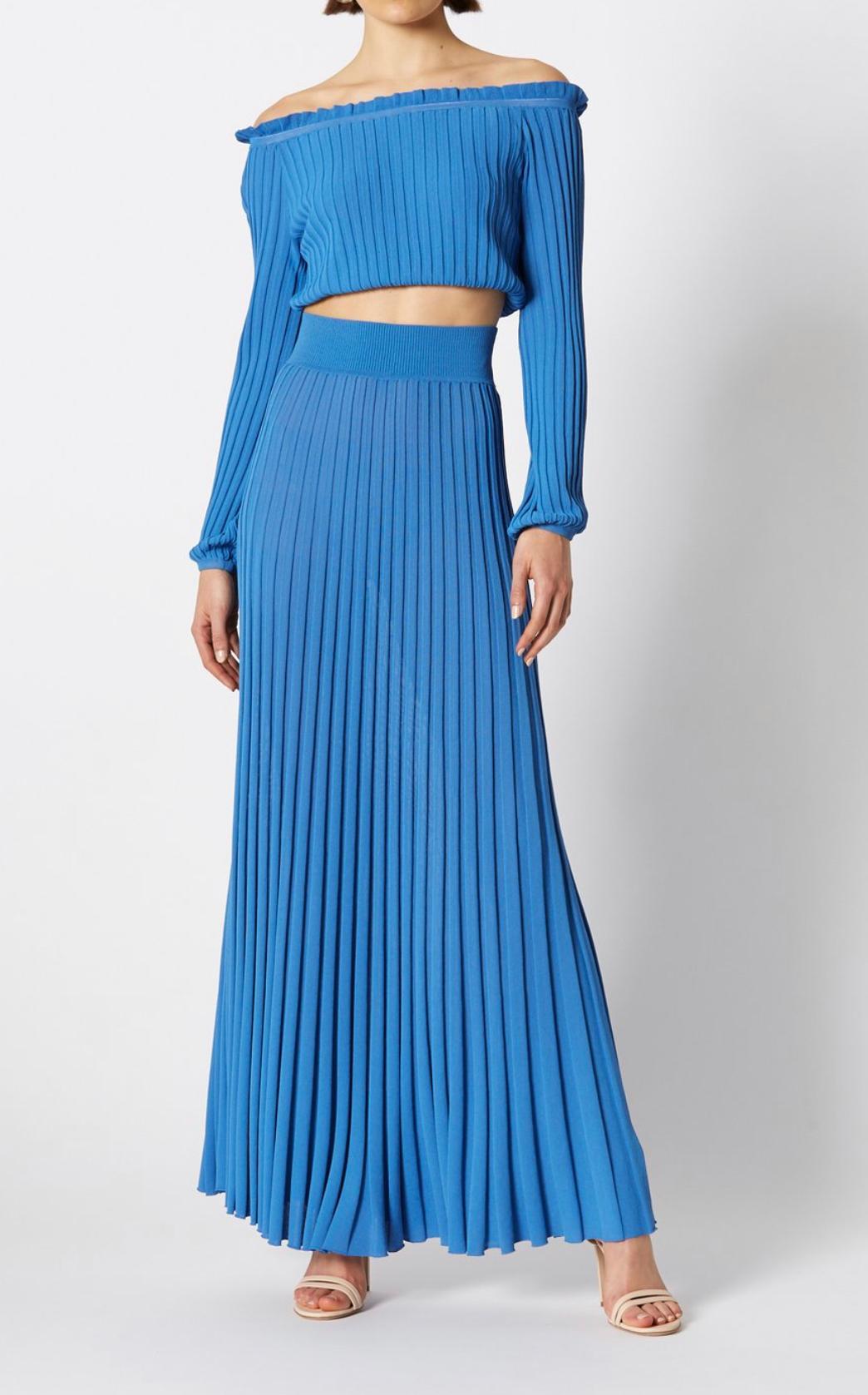Scanlan Theodore Pleated Rib Top and Skirt Blue Size 6 - Image 3