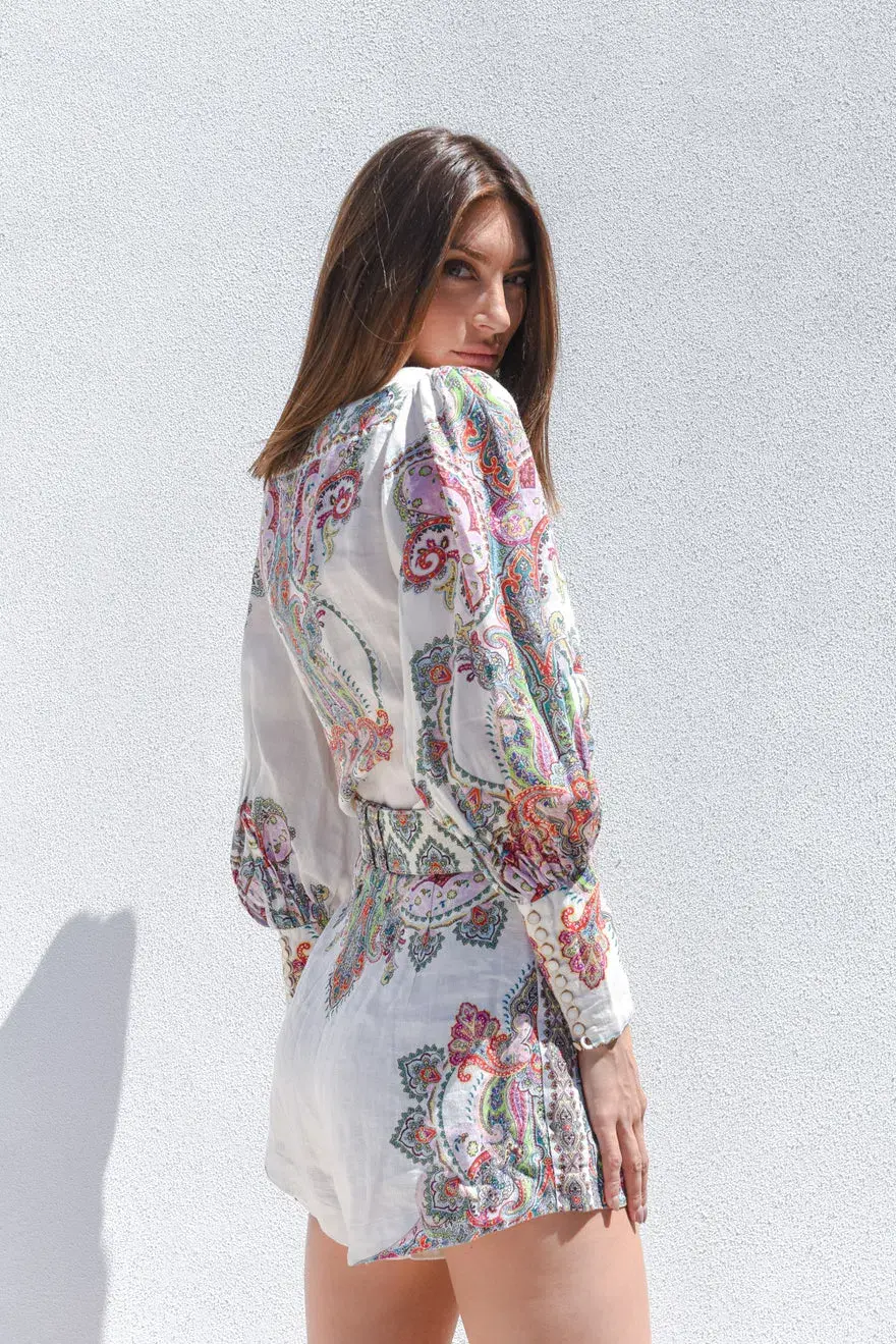 Zimmermann Ninety-Six Filigree Shorts & Shirt Set Print Size 0/AU 8 - Image 2