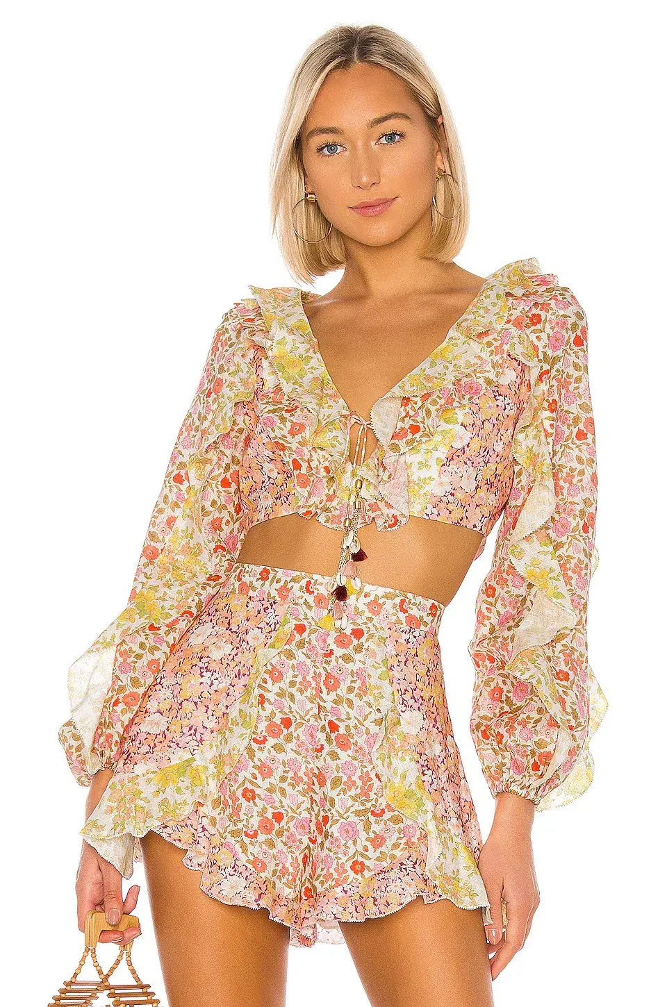 Zimmermann Goldie Splice Frill Crop Top and Short Set Print Size 6 - Image 1