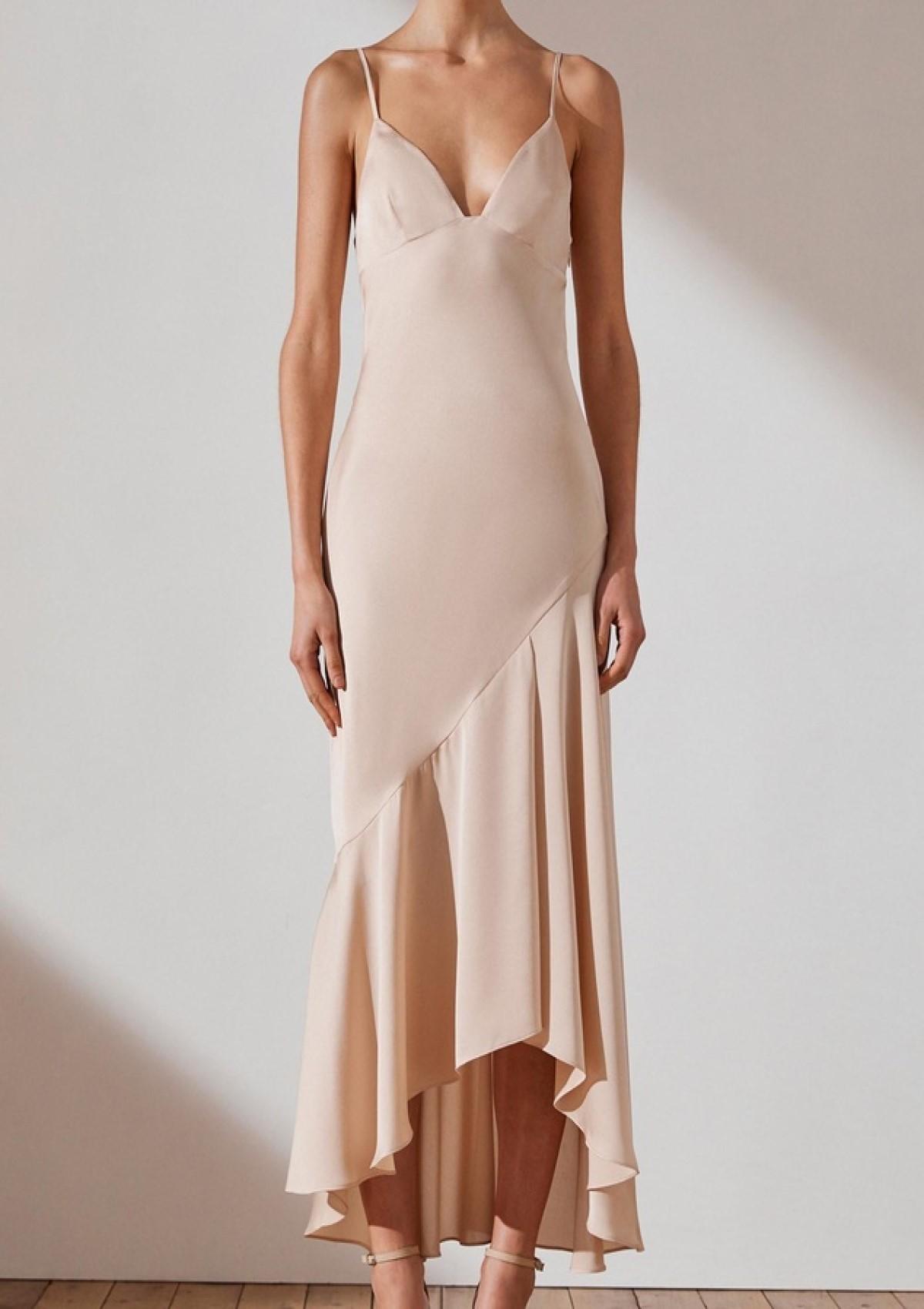 Shona Joy Luxe Bias Asymmetrical Slip Dress Champagne Size 6 - Image 1