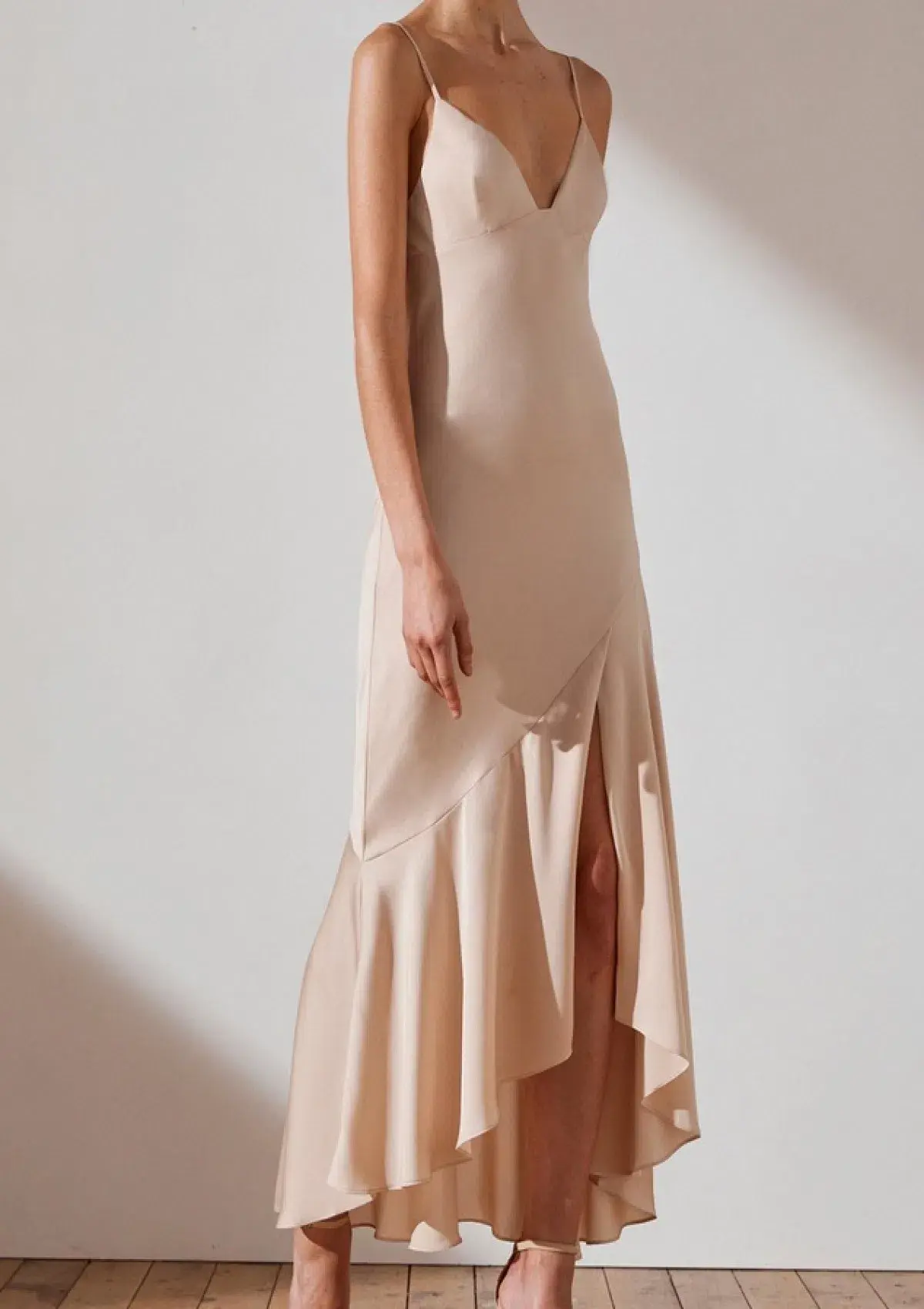 Shona Joy Luxe Bias Asymmetrical Slip Dress Champagne Size 6 - Image 7