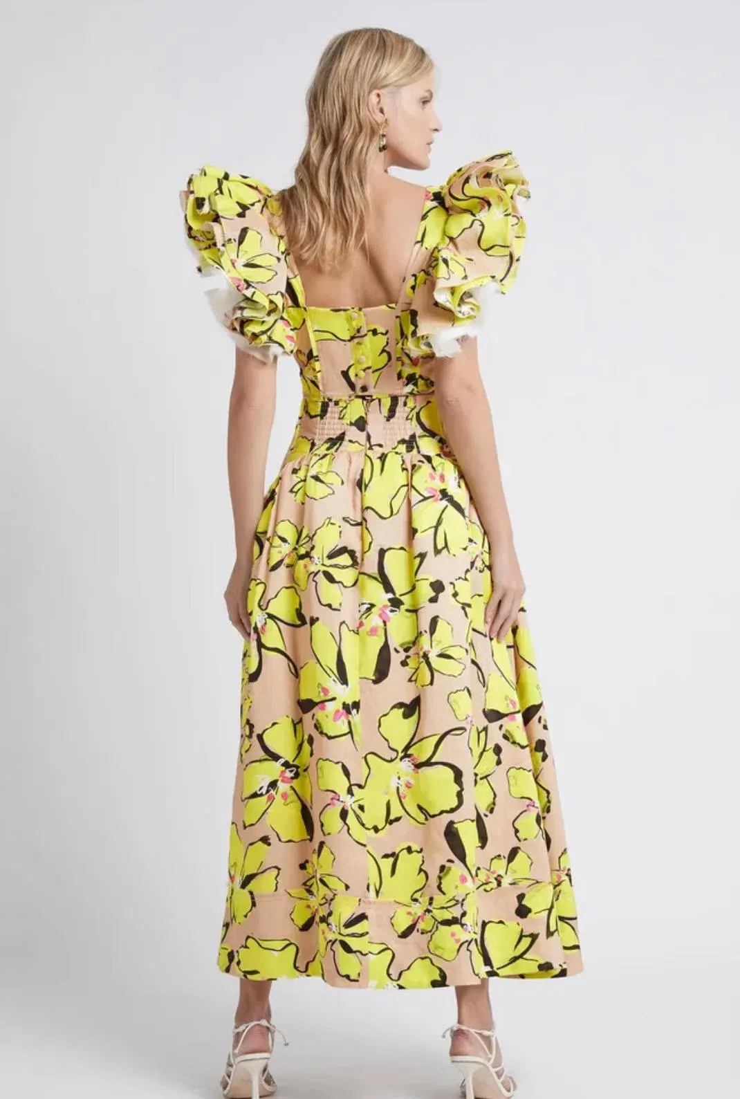 Aje Pelicano Citrus Bloom Midi Skirt and Frill Cropped Top Set Print Size 8 - Image 4