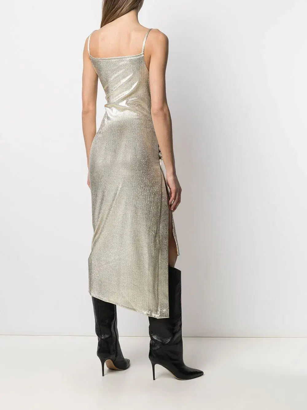 Paco Rabanne Metallic Pleated Dress Gold Size 8 - Image 2