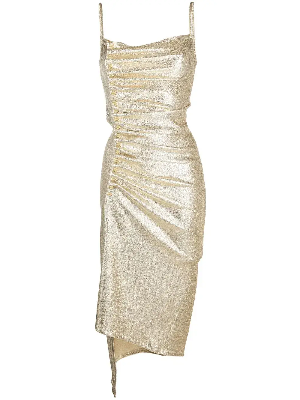 Paco Rabanne Metallic Pleated Dress Gold Size 8 - Image 4