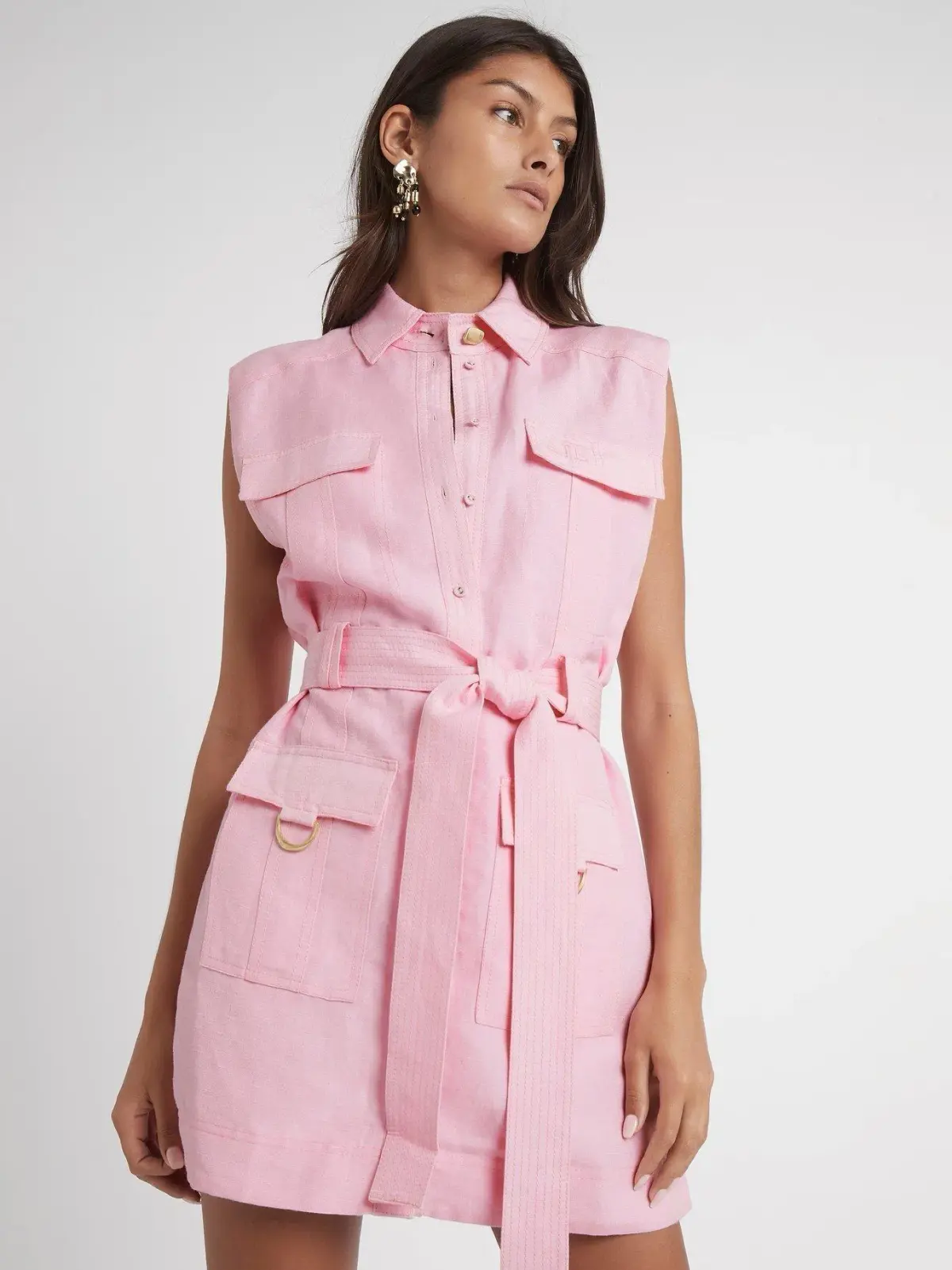 AJE Vista Linen Utility Dress Pink size 14 - Image 2