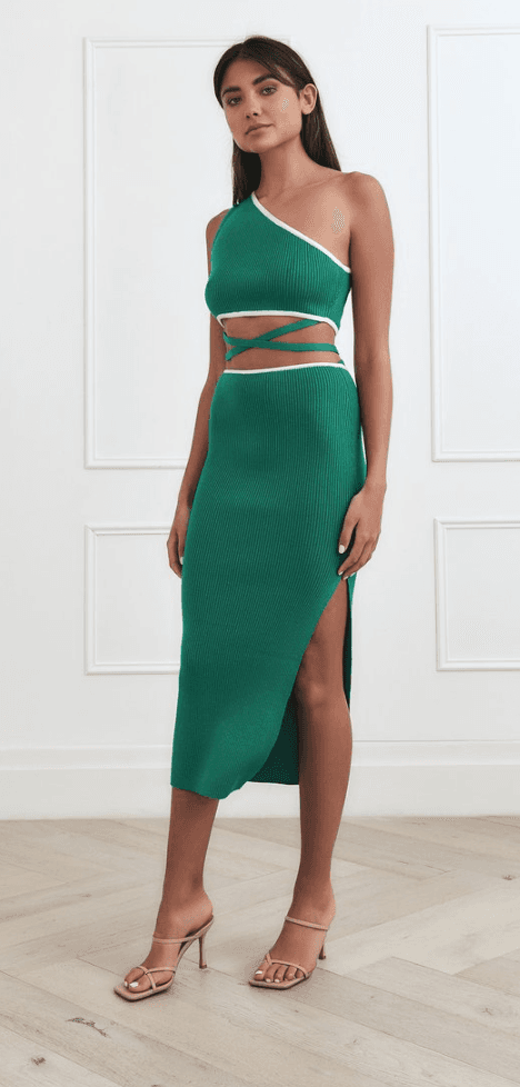 San Sloane Ariana Rib Midi Dress Green-White - Image 2