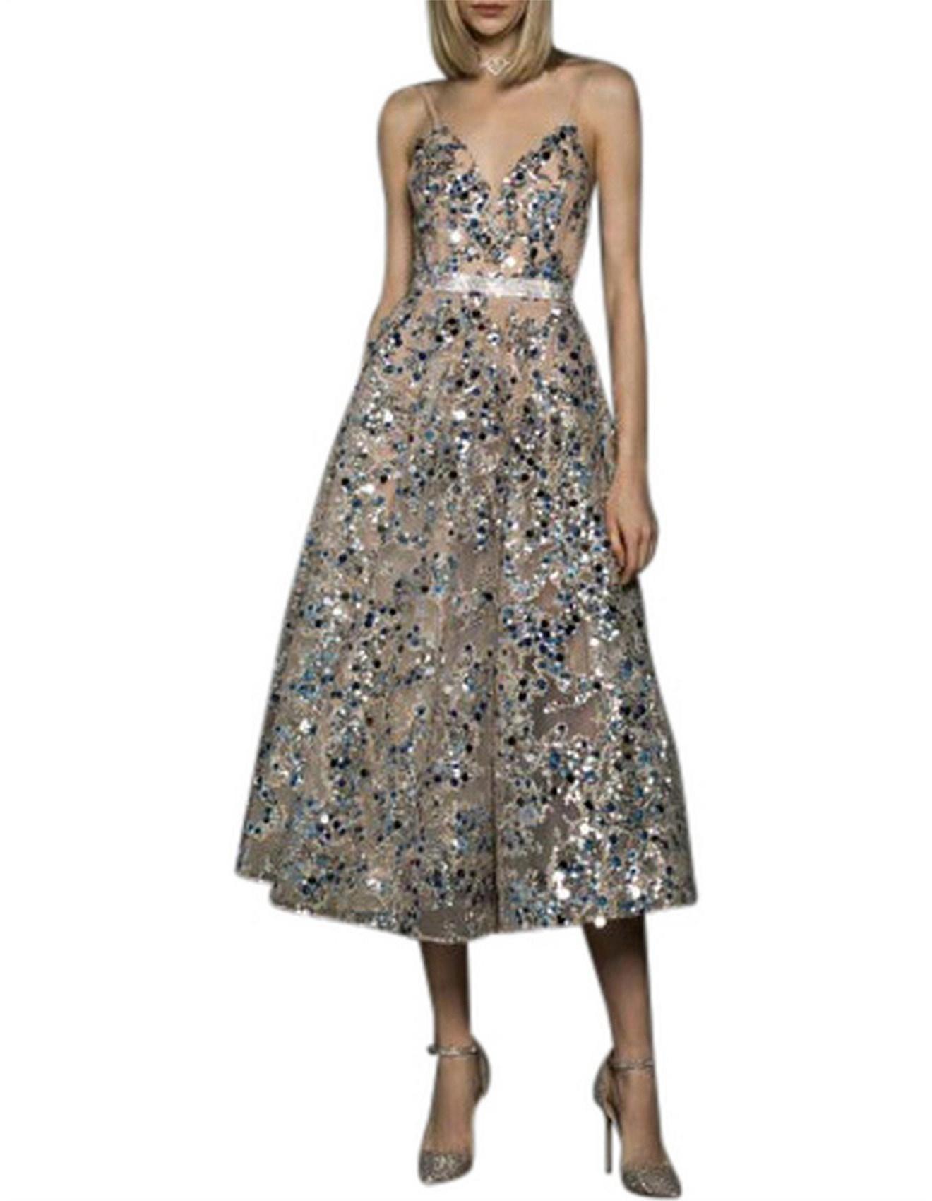 Bronx and Banco Midnight Silver Gown Midi- Small - Image 1