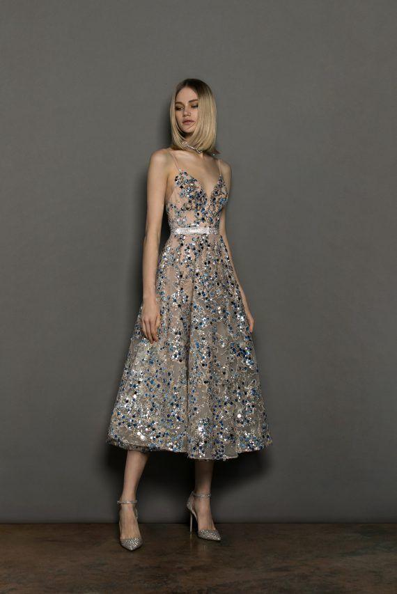 Bronx and Banco Midnight Silver Gown Midi- Small for rent on The Volte - main image