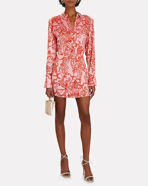 Alexis Vermillion Silk Shirt Mini Dress Size 6 - Image 3