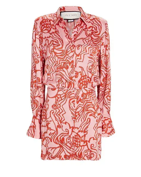 Alexis Vermillion Silk Shirt Mini Dress Size 6 - Image 4