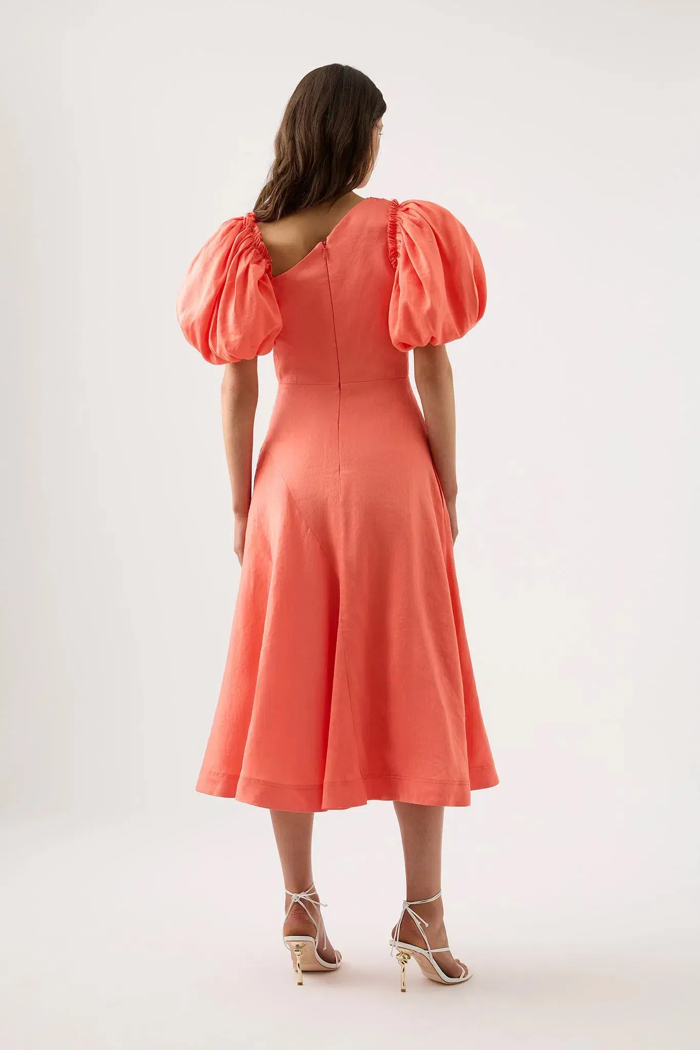 AJE - Maia Off Shoulder Midi Dress in Coral - Size 8 - Image 4