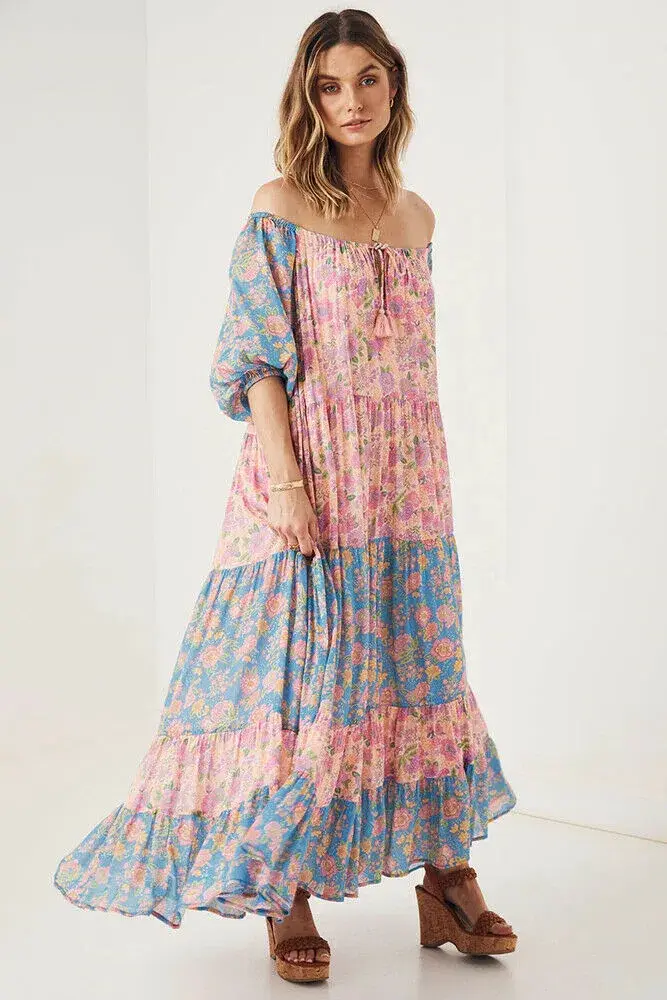 Spell & The Gypsy Juniper Tiered Gown Lilac Print Size L for rent on The Volte - main image