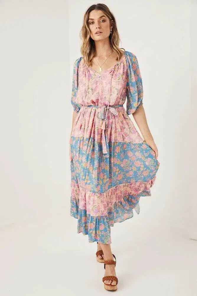 Spell & The Gypsy Juniper Tiered Gown Lilac Print Size L - Image 1