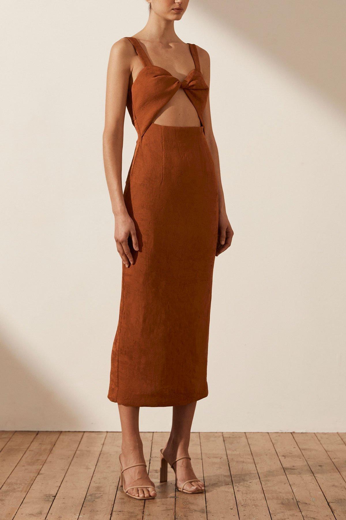 Shona Joy Simone Fitted Cut Out Midi Dress Terracotta - Image 1