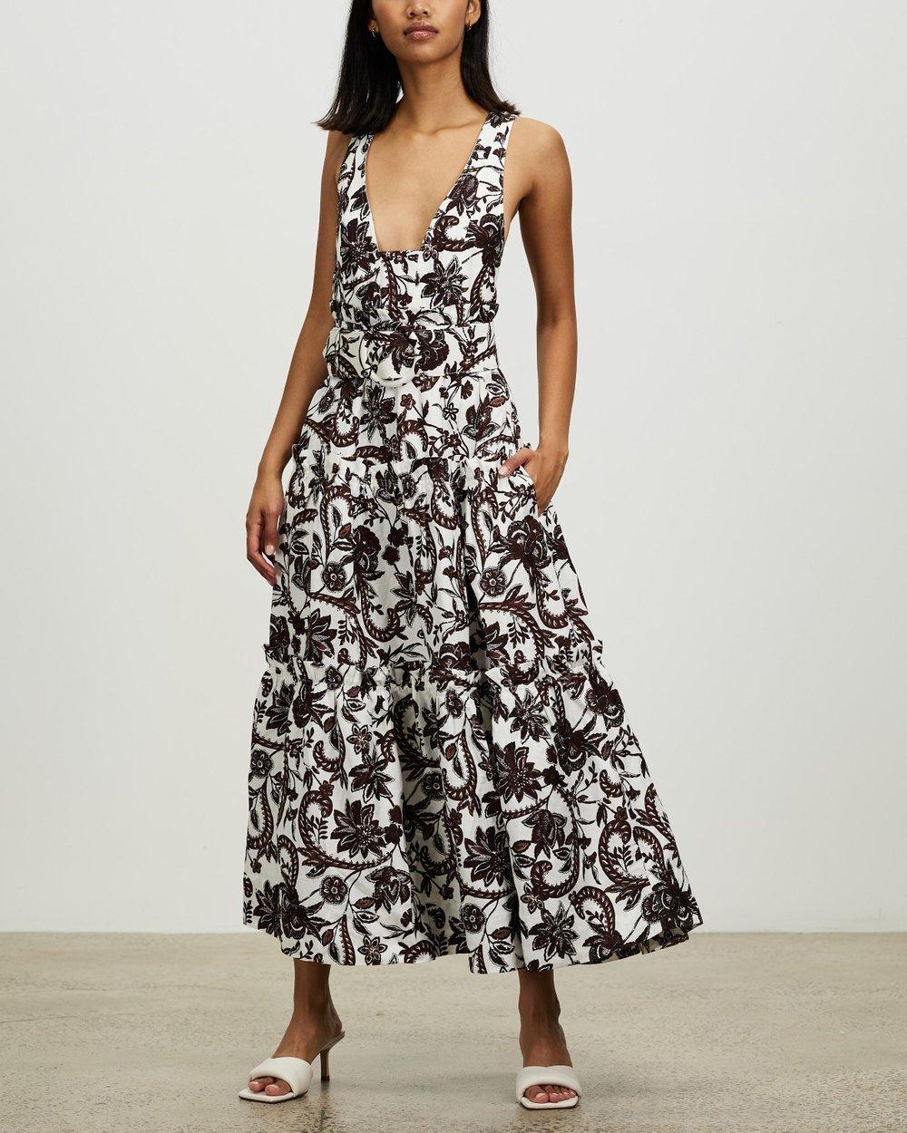 Shona Joy Dahlia Linen Tiered Midi Dress Floral  - Image 1