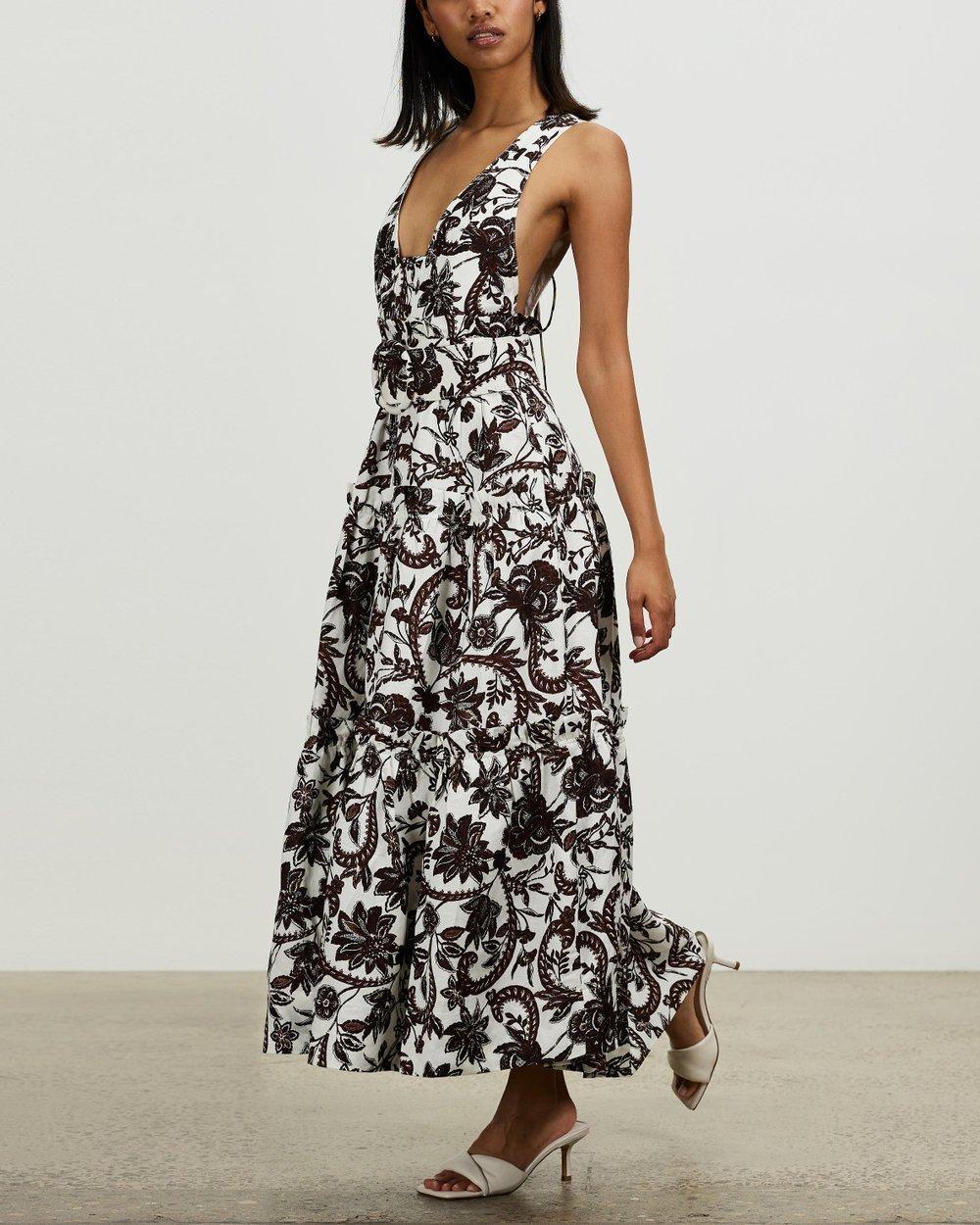 Shona Joy Dahlia Linen Tiered Midi Dress Floral  - Image 2