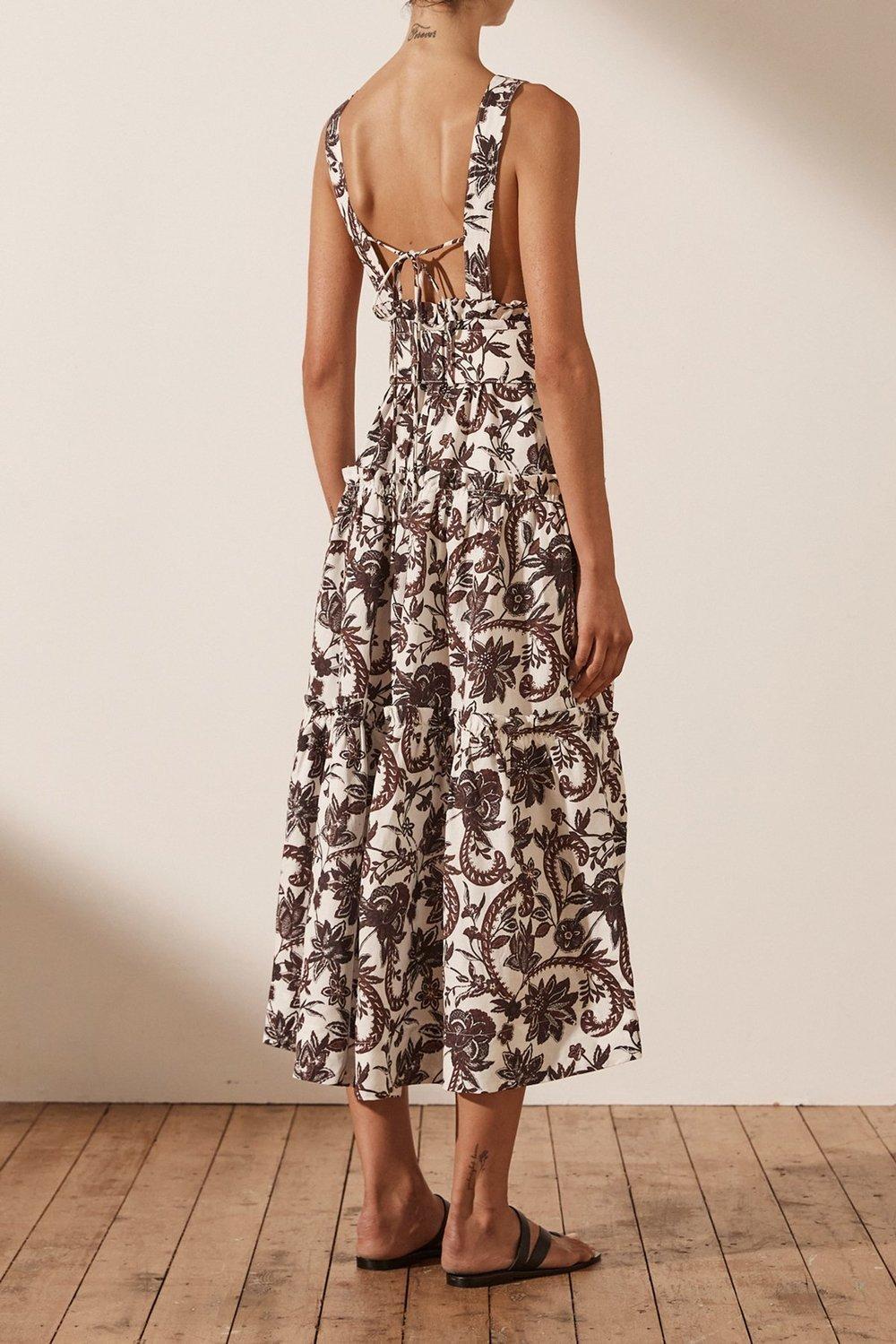 Shona Joy Dahlia Linen Tiered Midi Dress Floral  - Image 3