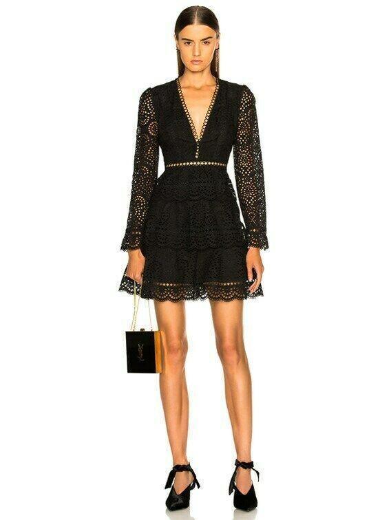 Zimmermann Tiered Cotton Eyelet Lace Mini Dress Black Size 1 / Au 10 - Image 1