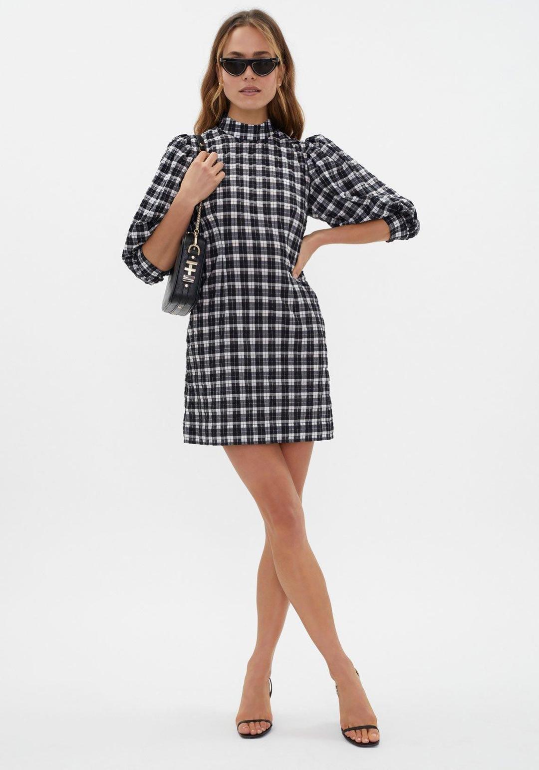 Ganni Seersucker Check Mini Dress Print Size 6  for rent on The Volte - main image