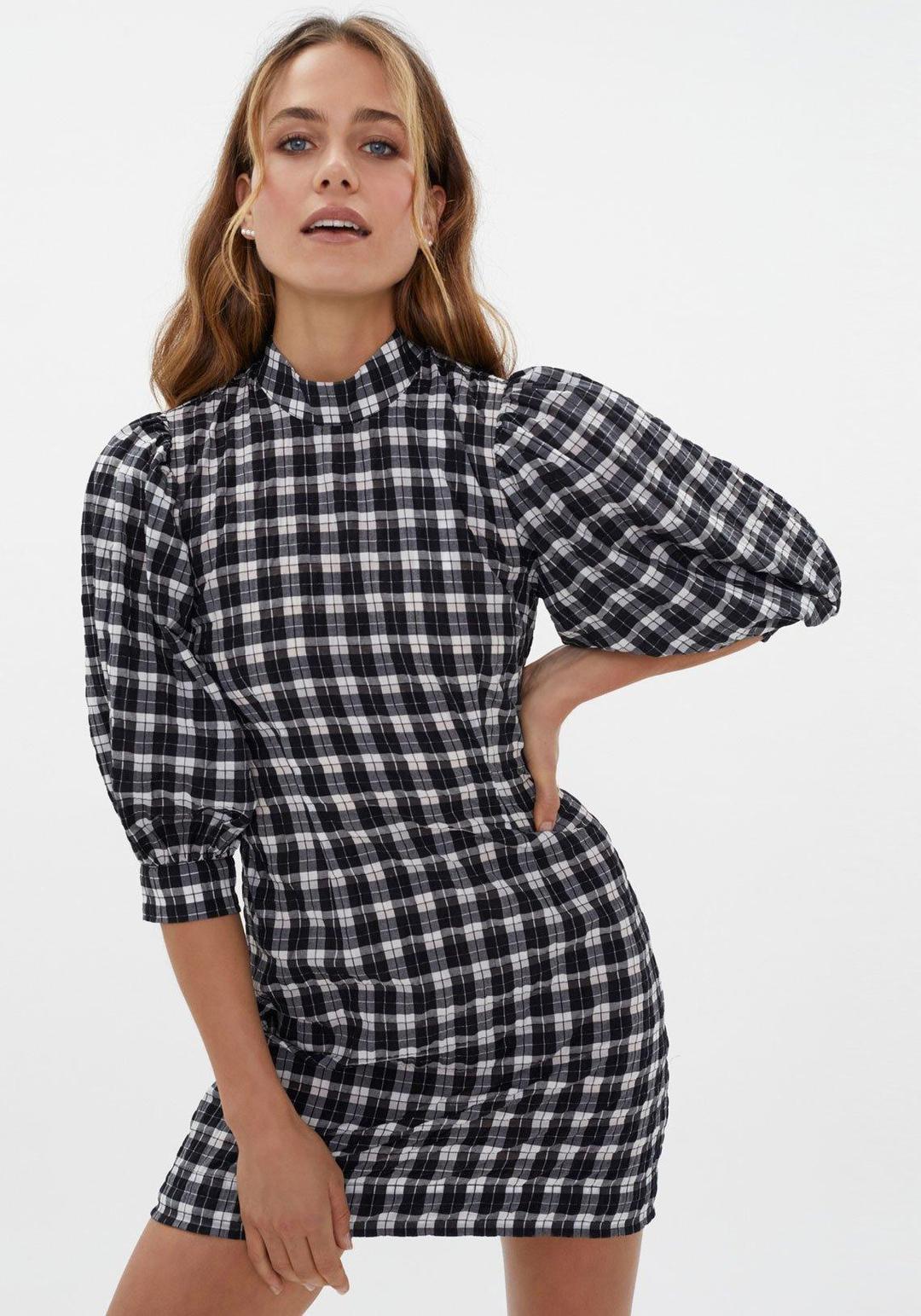 Ganni Seersucker Check Mini Dress Print Size 6  for rent on The Volte - main image