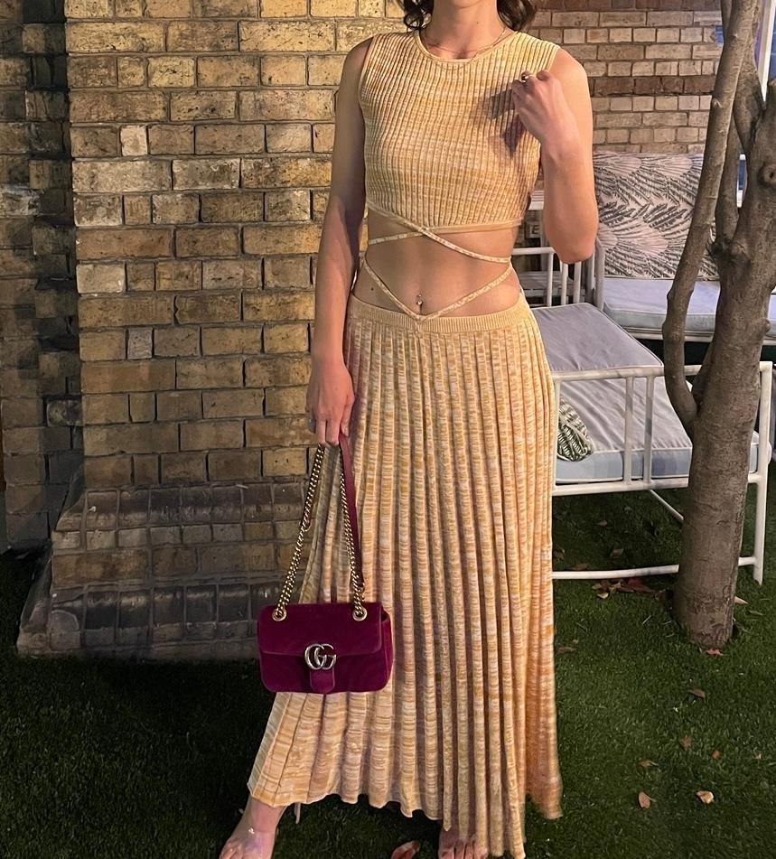 Christopher Esber Sleeveless Knit Tie Crop Top and Pleated Knit Tie Skirt Set Dune Marle Size 6 - Image 5