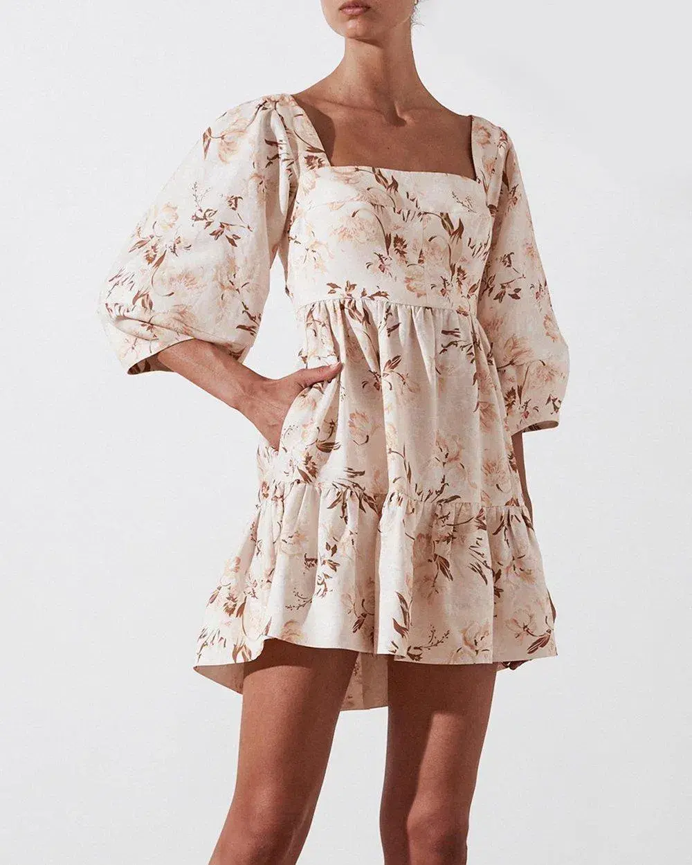 Shona Joy Roxanne Linen Open Back Mini Dress Floral Size 10 - Image 2
