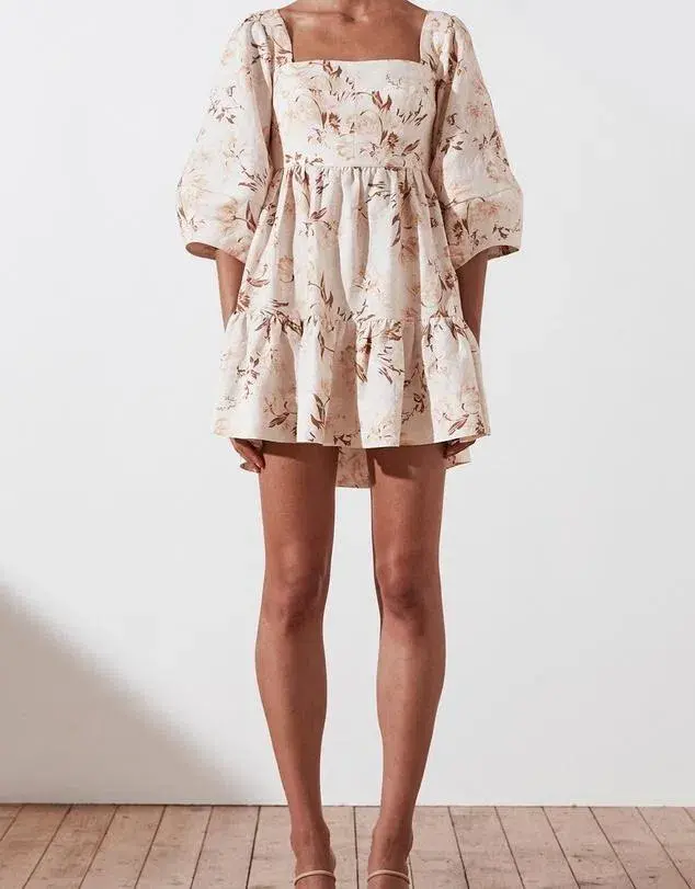 Shona Joy Roxanne Linen Open Back Mini Dress Floral Size 10 - Image 1