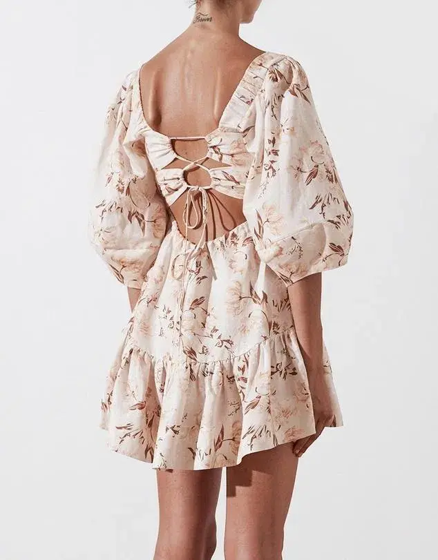 Shona Joy Roxanne Linen Open Back Mini Dress Floral Size 10 - Image 3