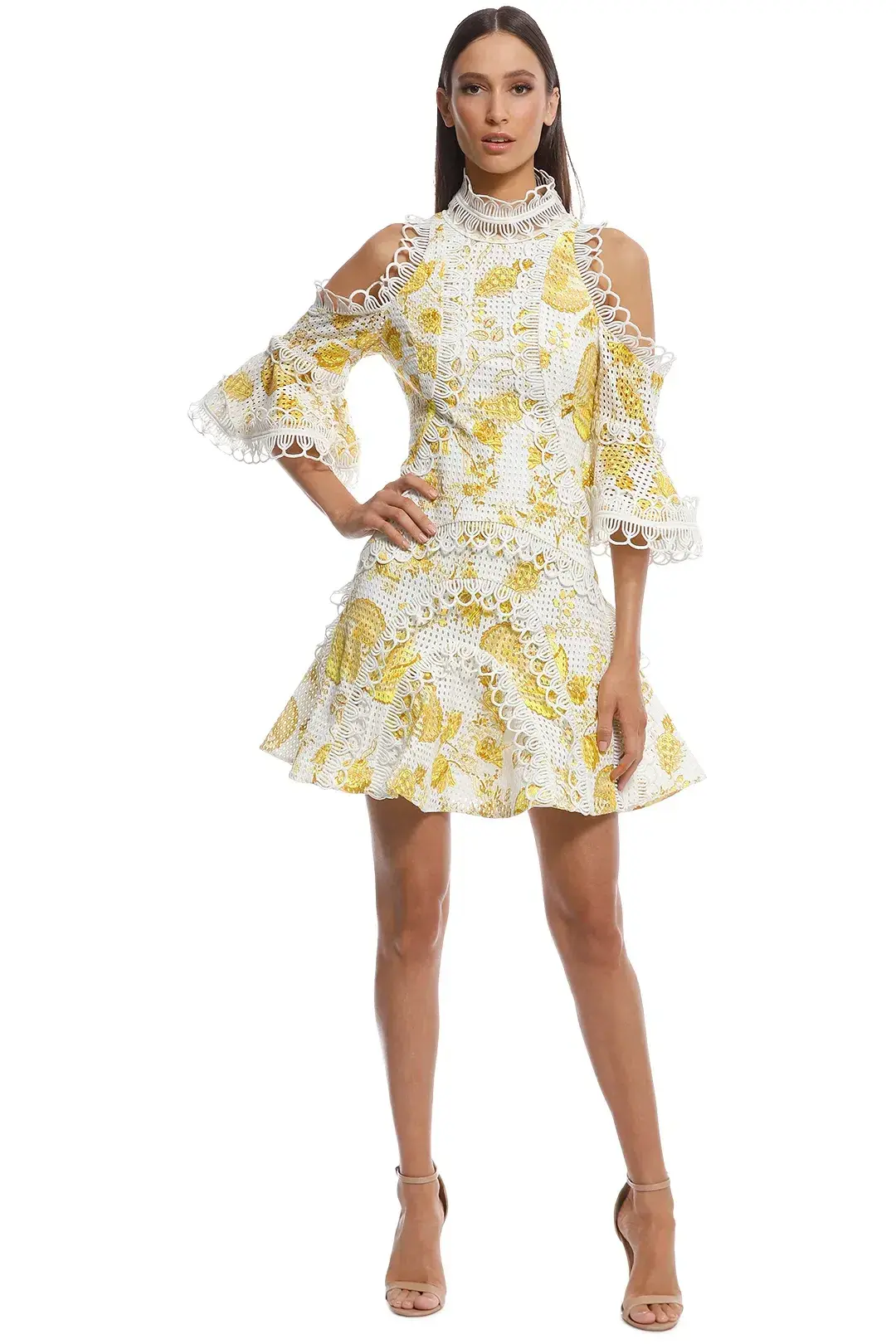 Thurley Chintz Print Spliced Mini Dress Yellow Size 10 - Image 1