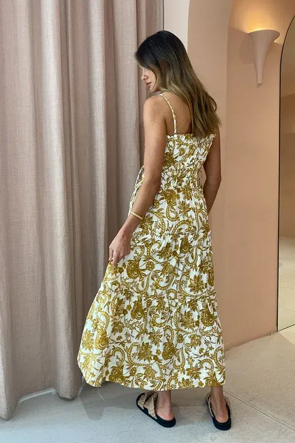 Shona Joy Saffron Tiered Midi Dress Floral Print Size 10 - Image 4