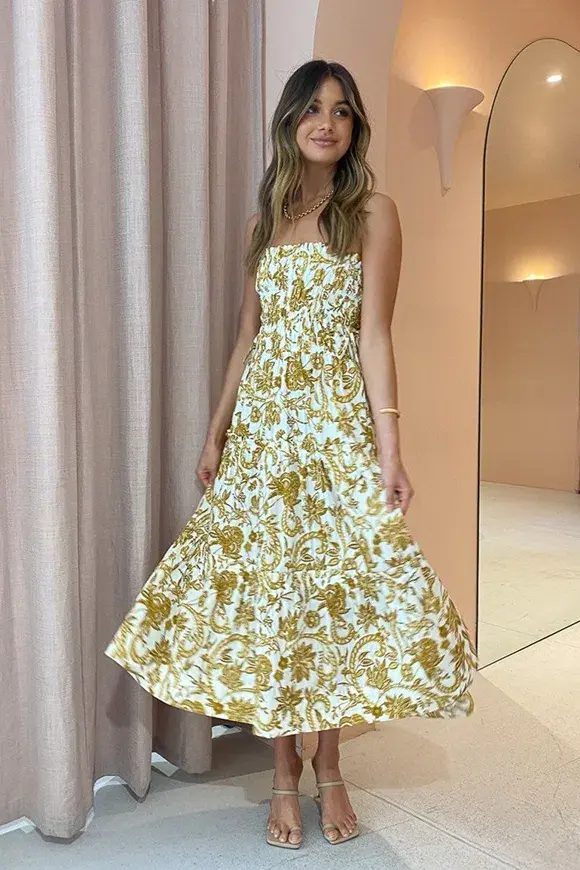 Shona Joy Saffron Tiered Midi Dress Floral Print Size 10 - Image 1