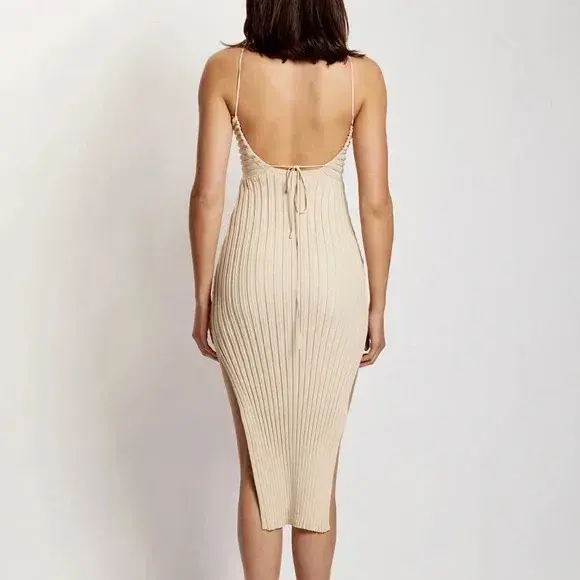 Meshki Lori Ruched Front Knit Midi Dress Champagne Size S for rent on The Volte - main image