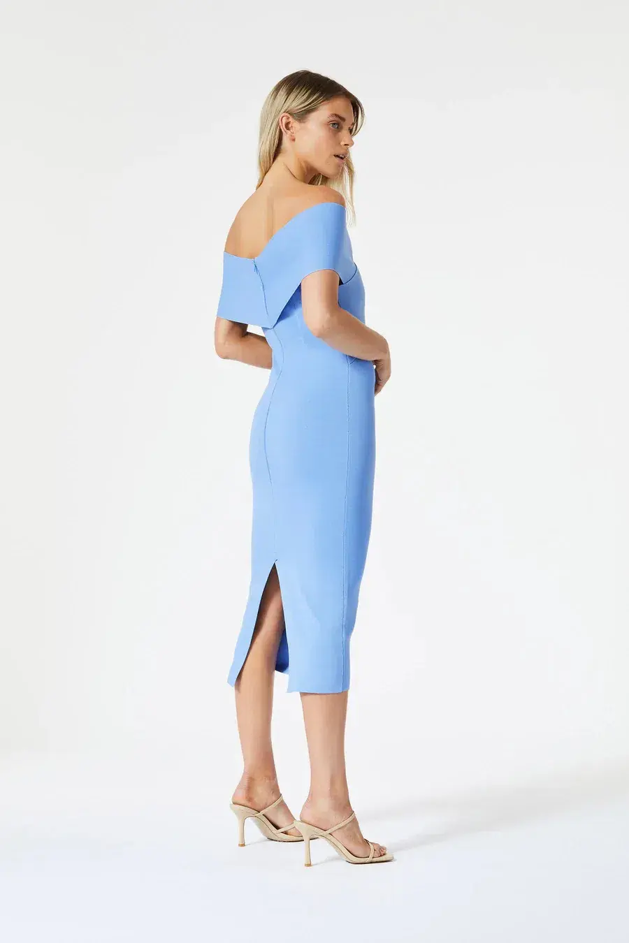 San Sloane Crossover Midi Dress Cornflower Blue Size XS - Image 4