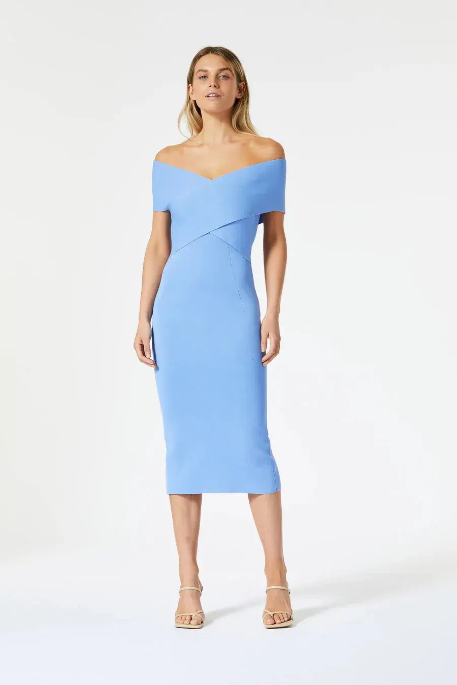 San Sloane Crossover Midi Dress Cornflower Blue Size XS - Image 2