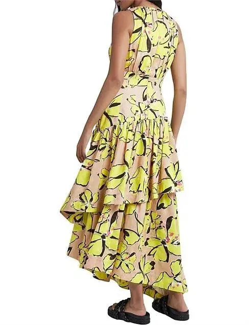 Aje Pelicano Citrus Bloom Racer Asymmetric Tiered Dress for rent on The Volte - main image