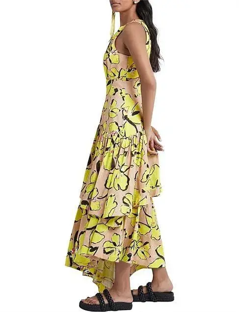 Aje Pelicano Citrus Bloom Racer Asymmetric Tiered Dress for rent on The Volte - main image