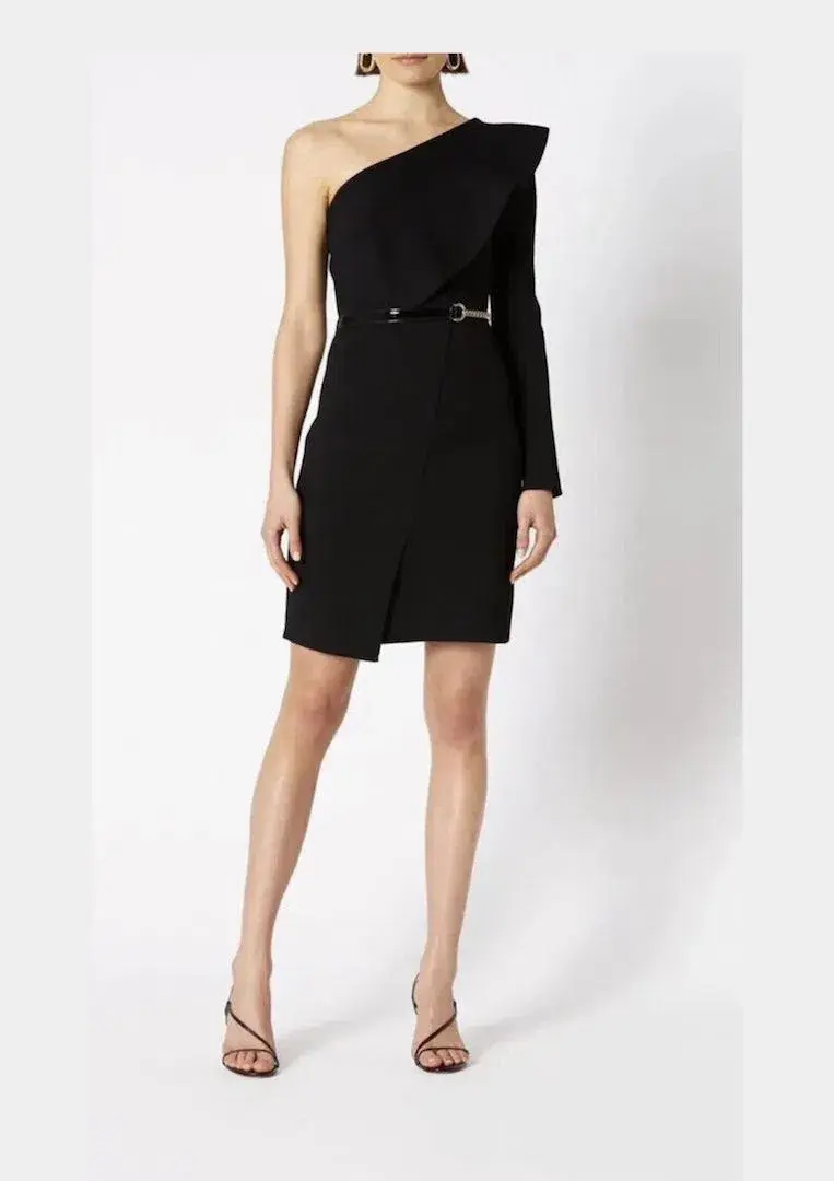 Scanlan Theodore Crepe Knit Ruffle Sleeve Dress Black Size XS / Au 6 - Image 1