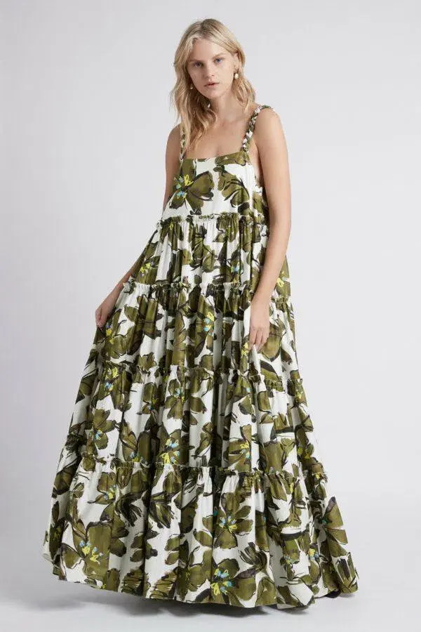 Aje Oasis Olive Leaf Strap Maxi Dress Print Size 10 for rent on The Volte - main image