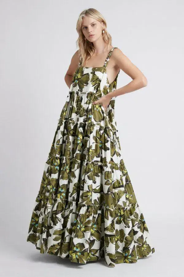Aje Oasis Olive Leaf Strap Maxi Dress Print Size 10 for rent on The Volte - main image