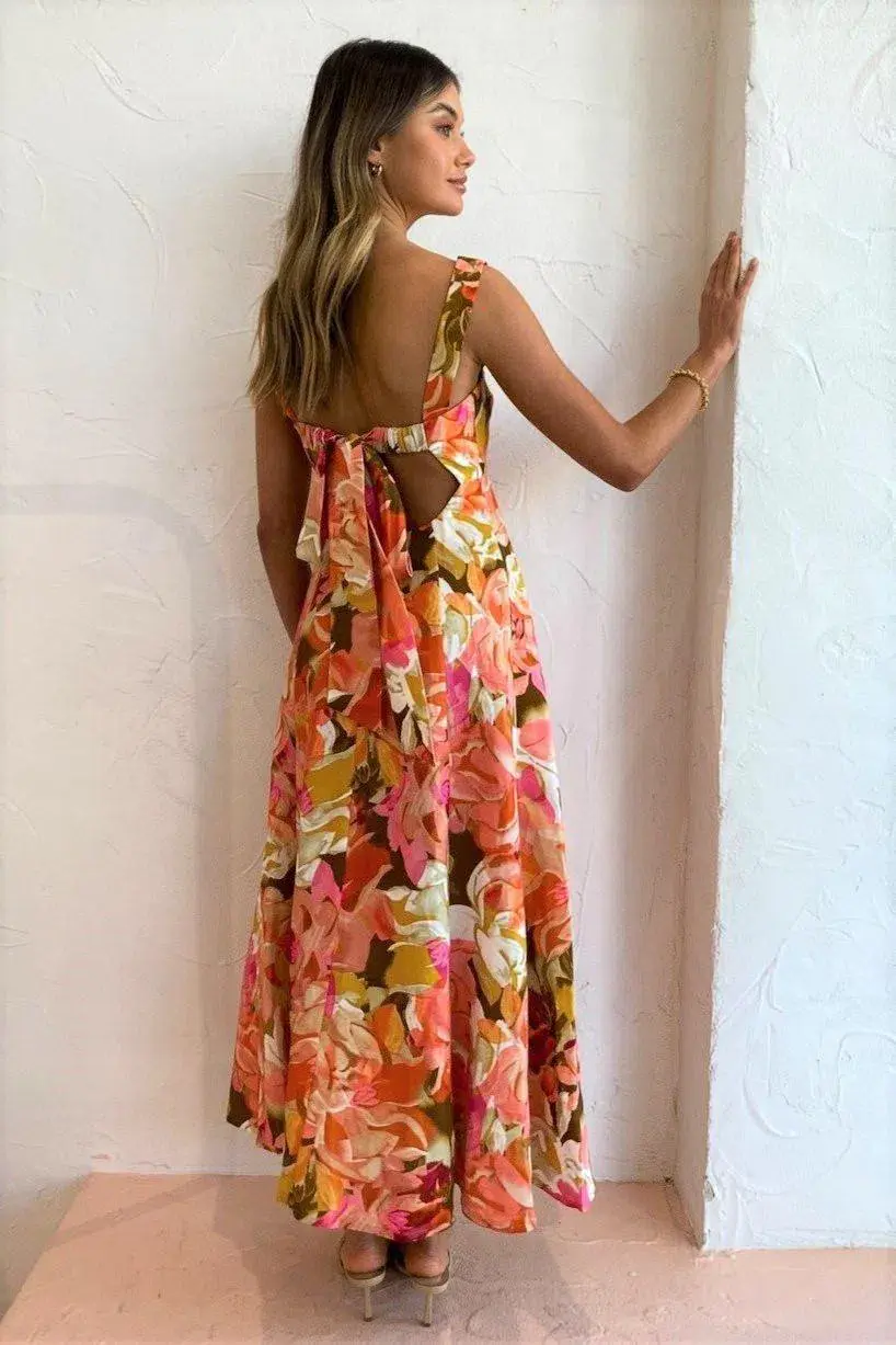 Acler Tate Midi Dress  Pink Bouquet Size 12 for rent on The Volte - main image