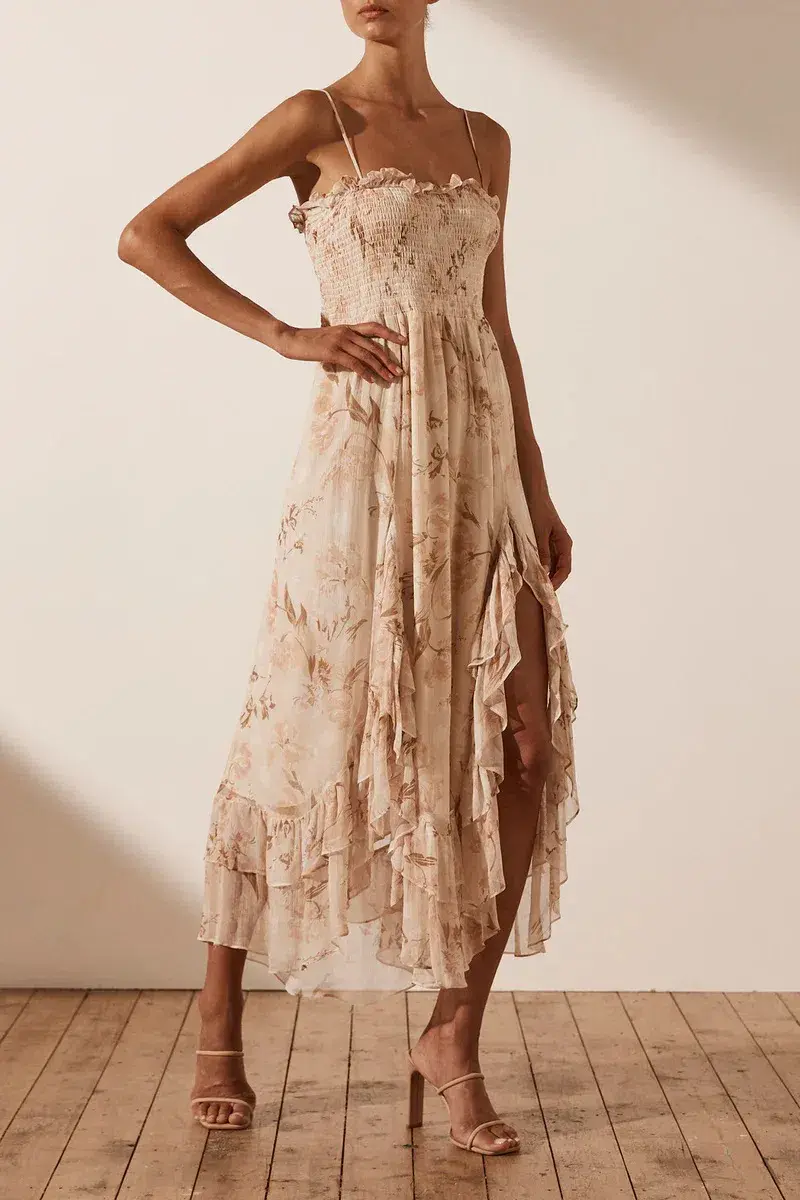 Shona Joy Shirred Midi Dress Print Size 8 - Image 3