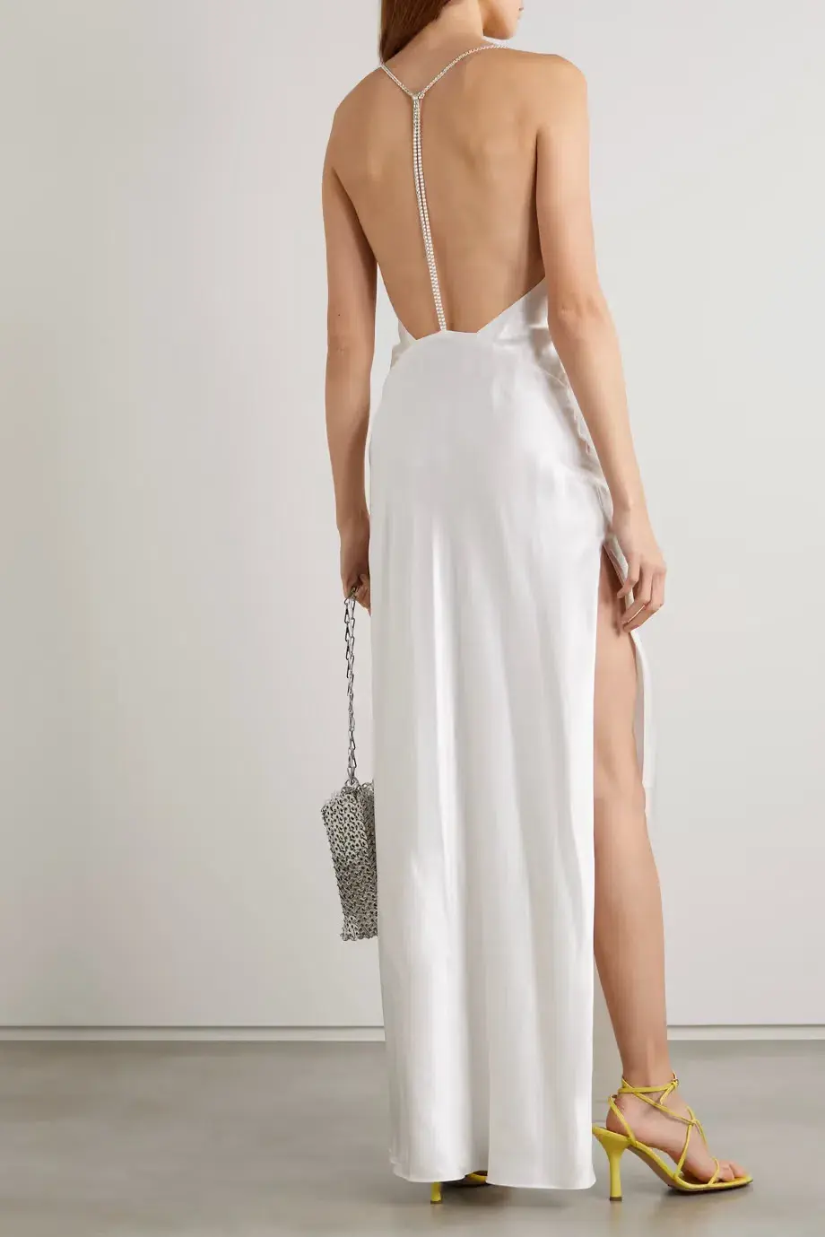 Michael Lo Sordo Georgia Open-Back Crystal-Embellished Silk-Satin Maxi Dress White Size XS/ AU 6 - Image 2