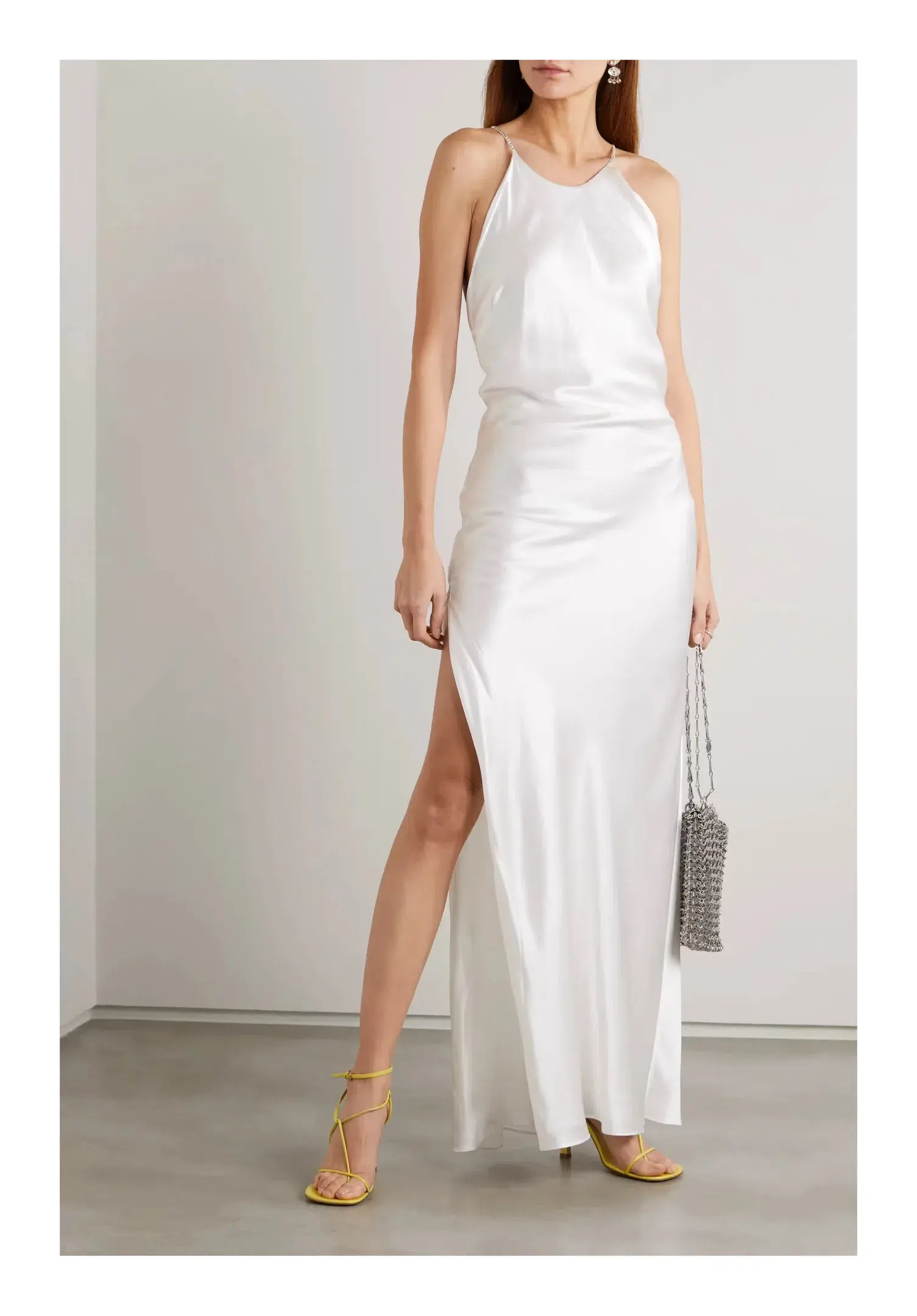 Michael Lo Sordo Georgia Open-Back Crystal-Embellished Silk-Satin Maxi Dress White Size XS/ AU 6 - Image 1