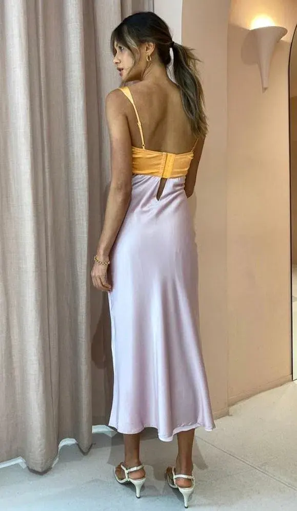  Hansen & Gretel Felicity Dress In Apricot/Lilac Size 6  for rent on The Volte - main image