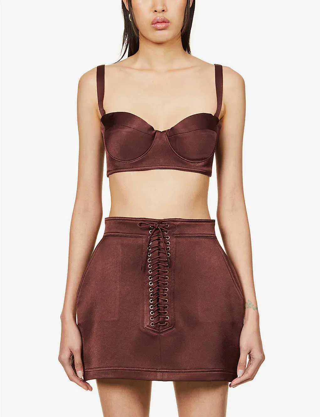 Alex Perry Spence Mini Skirt & Dane Bra Top Set Chocolate Size 8 - Image 1