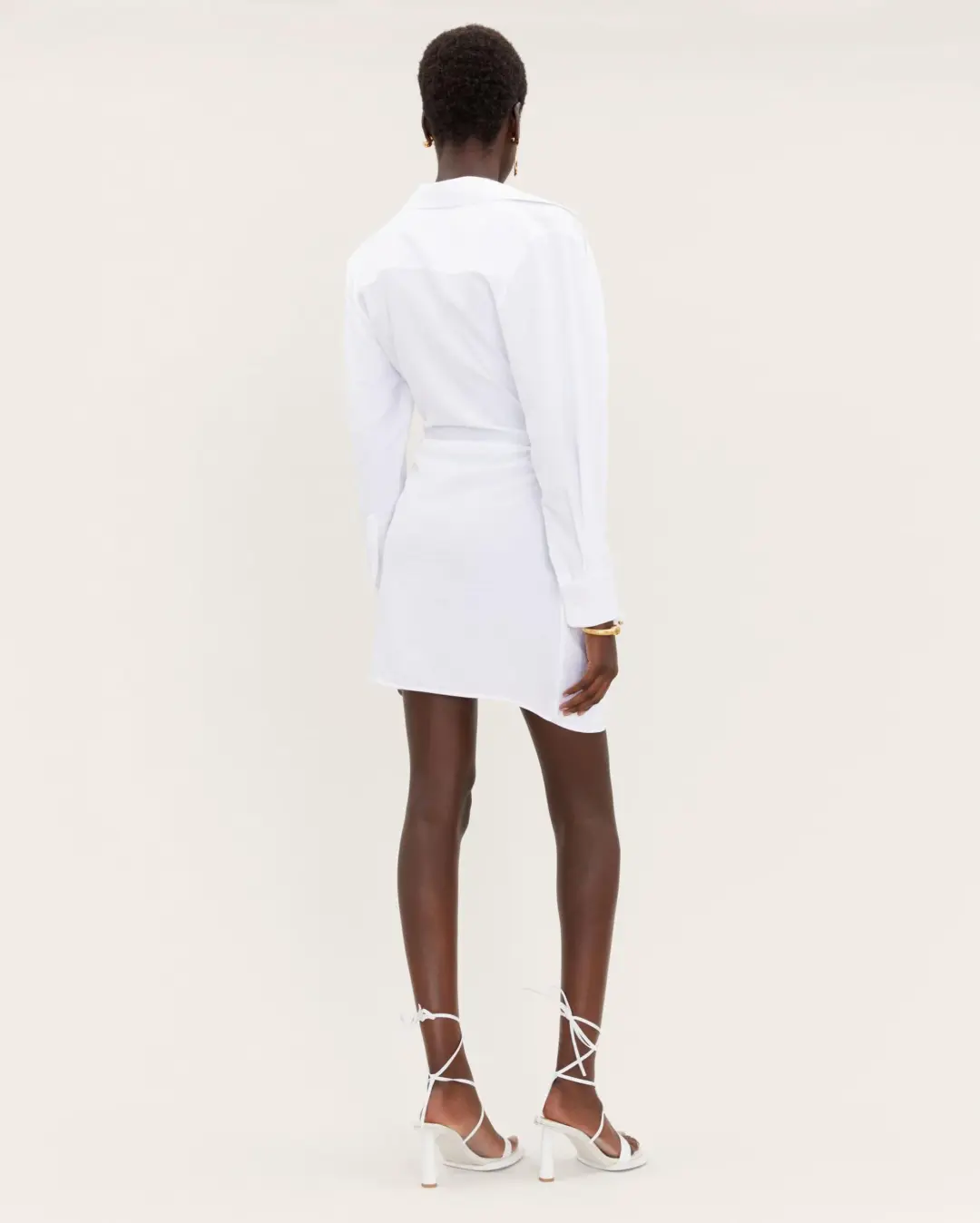 Jacquemus La Robe Bahia Knotted Draped Shirt Dress White Size 8  for rent on The Volte - main image