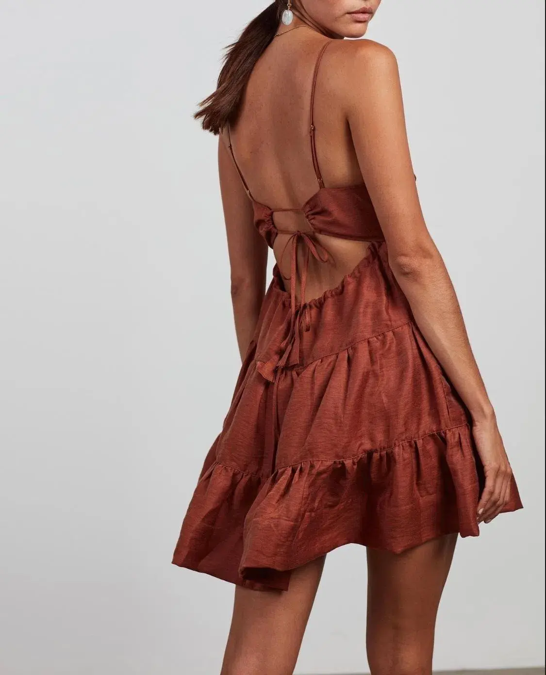 Shona Joy Elsa Tiered Mini Dress Gingerbread Size 8  - Image 3