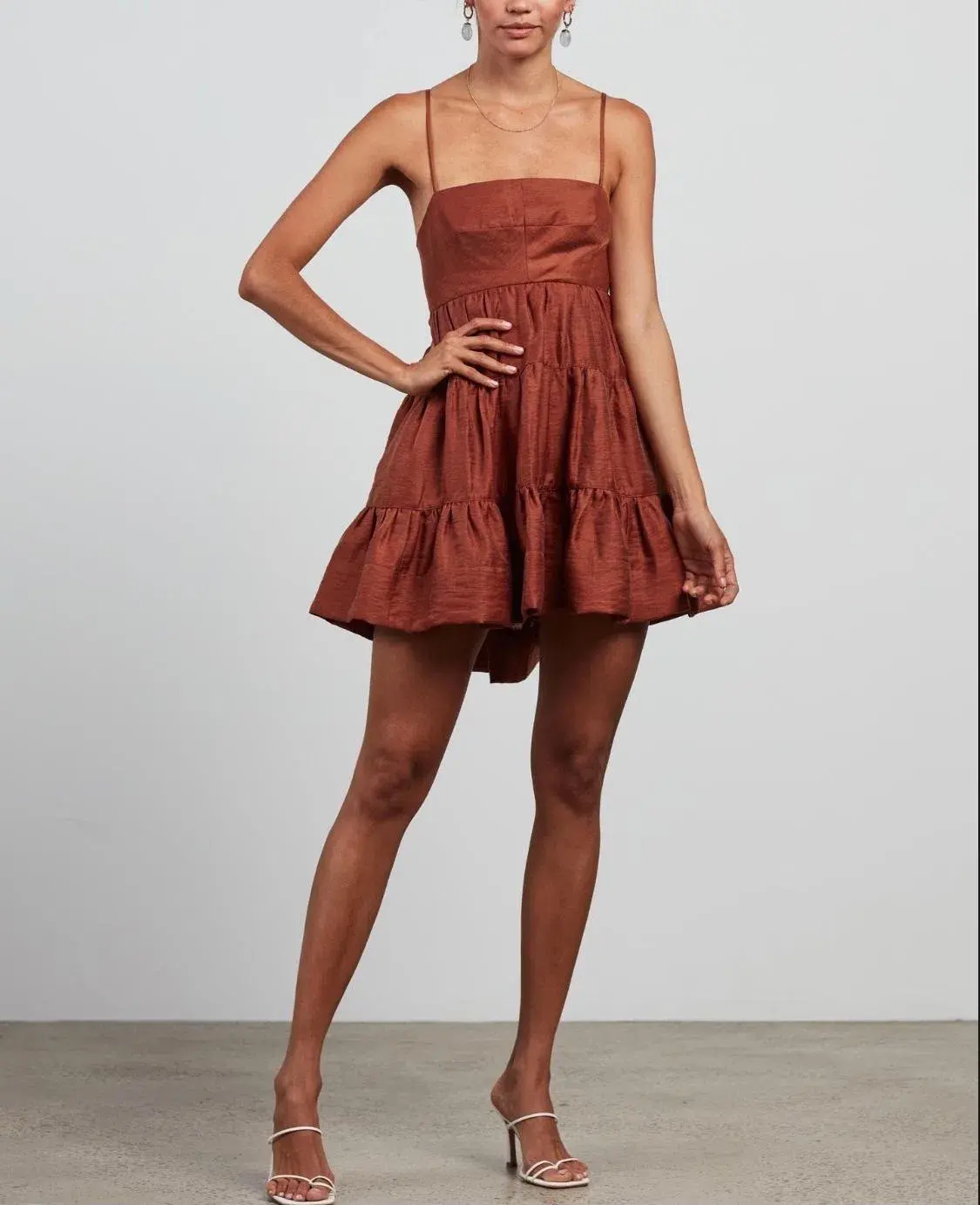 Shona Joy Elsa Tiered Mini Dress Gingerbread Size 8  - Image 1