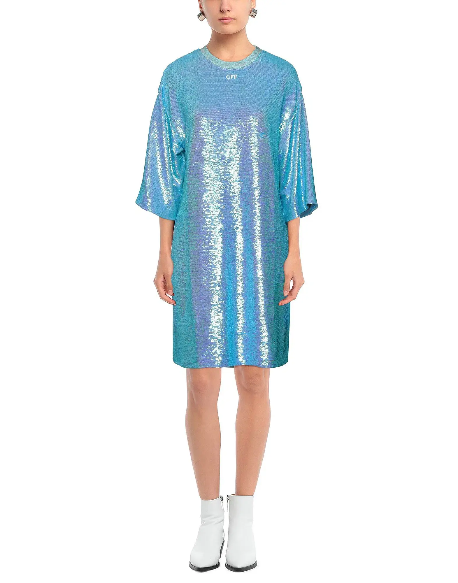 Off White Paillettes Sequin Mini Dress Blue Size 6 - Image 1