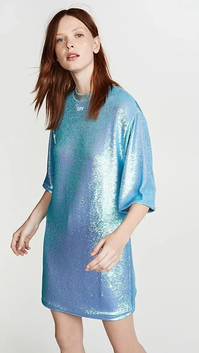 Off White Paillettes Sequin Mini Dress Blue Size 6 - Image 3